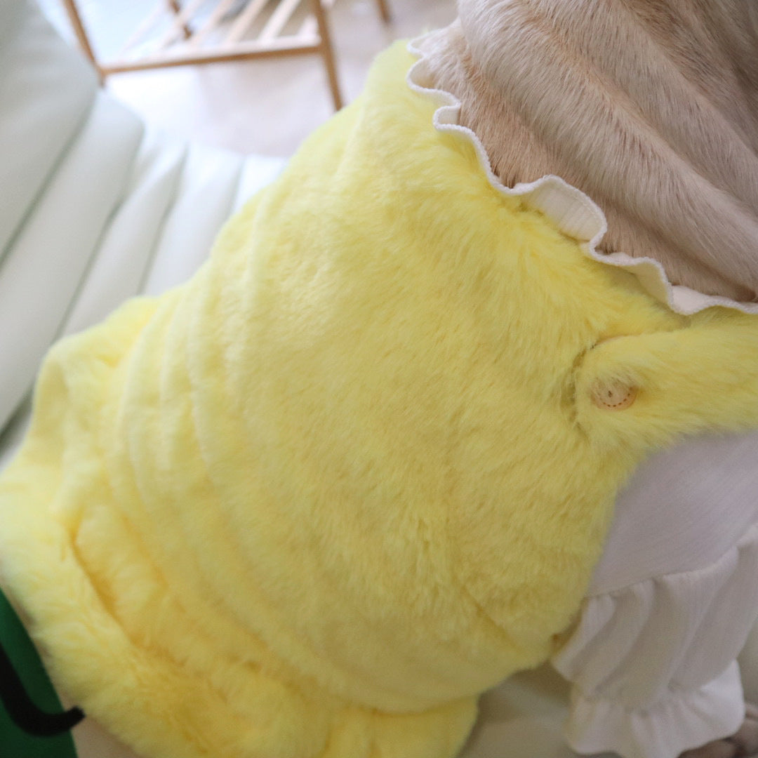 KFX-1551421 Warm Rabbit Fur Princess Skirt for Dogs - Double-Sided Yellow Floral Design