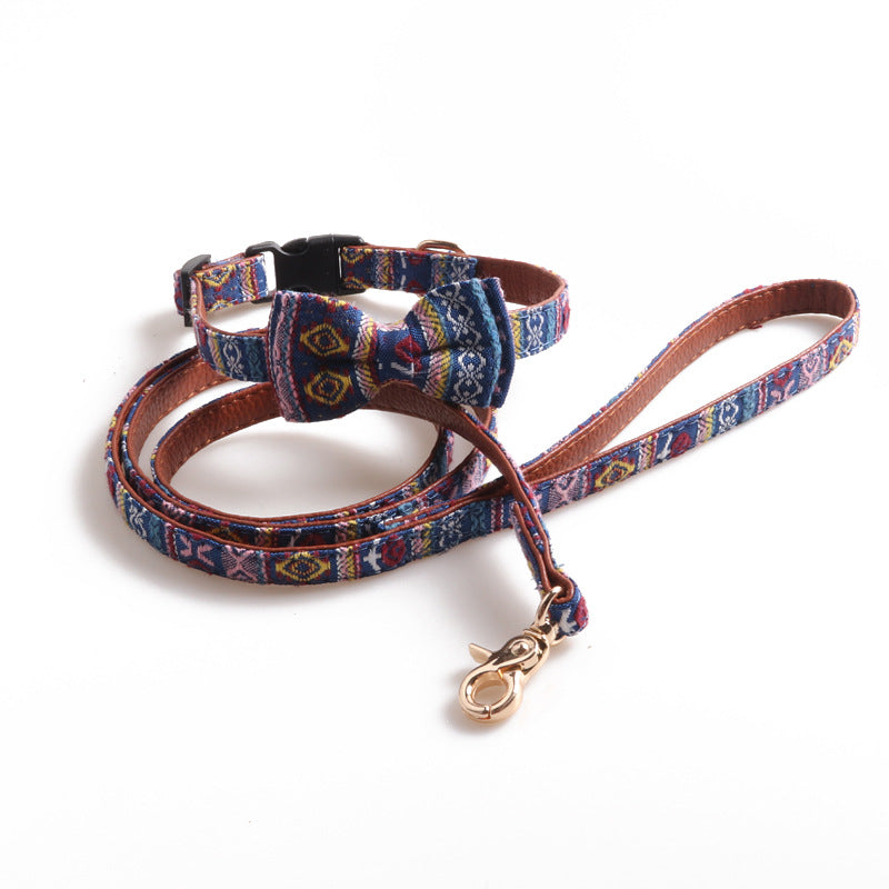 KFX-1552829 Padded Leather Bowknot Collar for Small Dogs and Cats - Blue, Pink, White - Sizes S/M/L