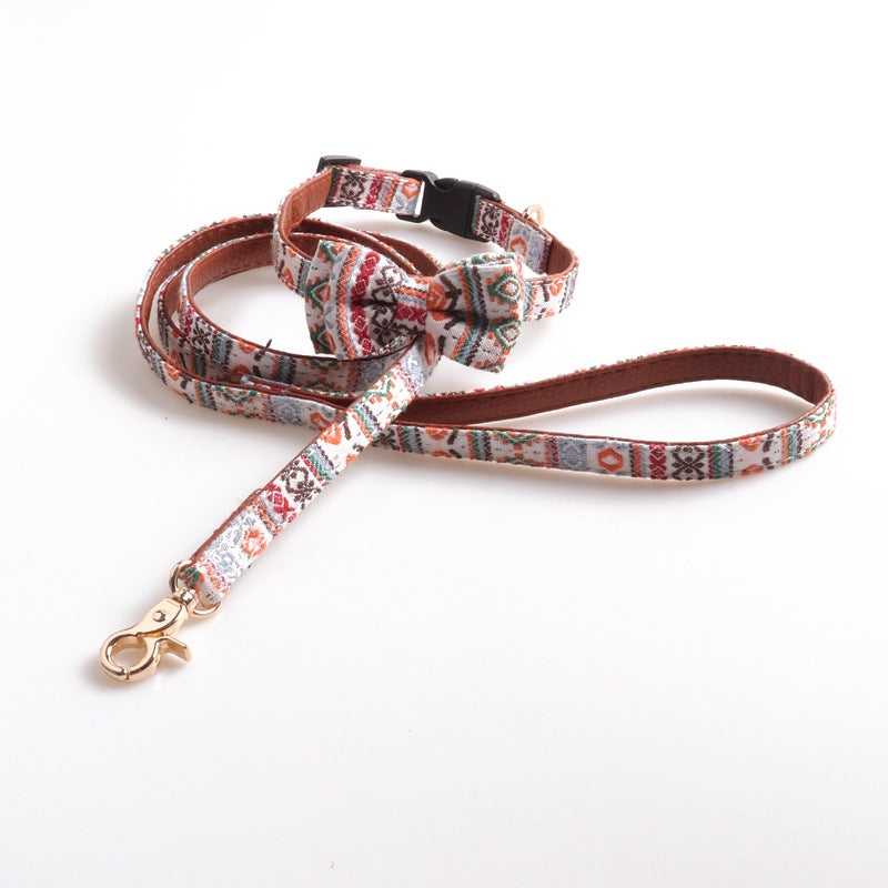 KFX-1552829 Padded Leather Bowknot Collar for Small Dogs and Cats - Blue, Pink, White - Sizes S/M/L