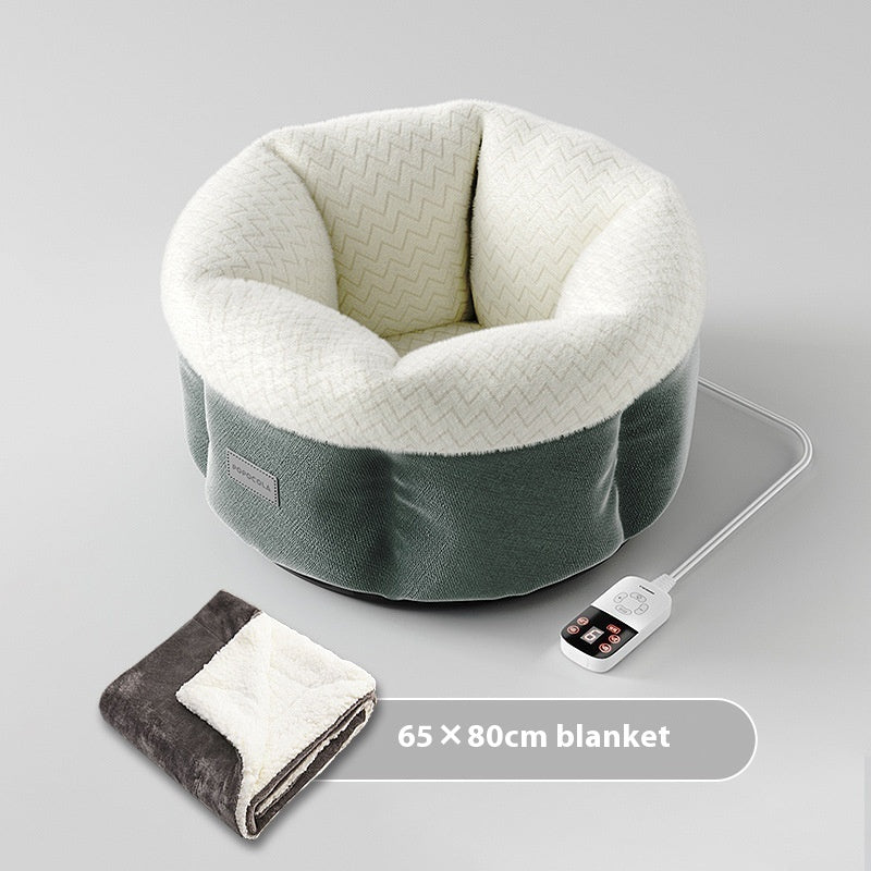 KFX-1555261 Electric Heated Wooden Dog and Cat Bed with Flannel Blanket for Pets Up to 10kg