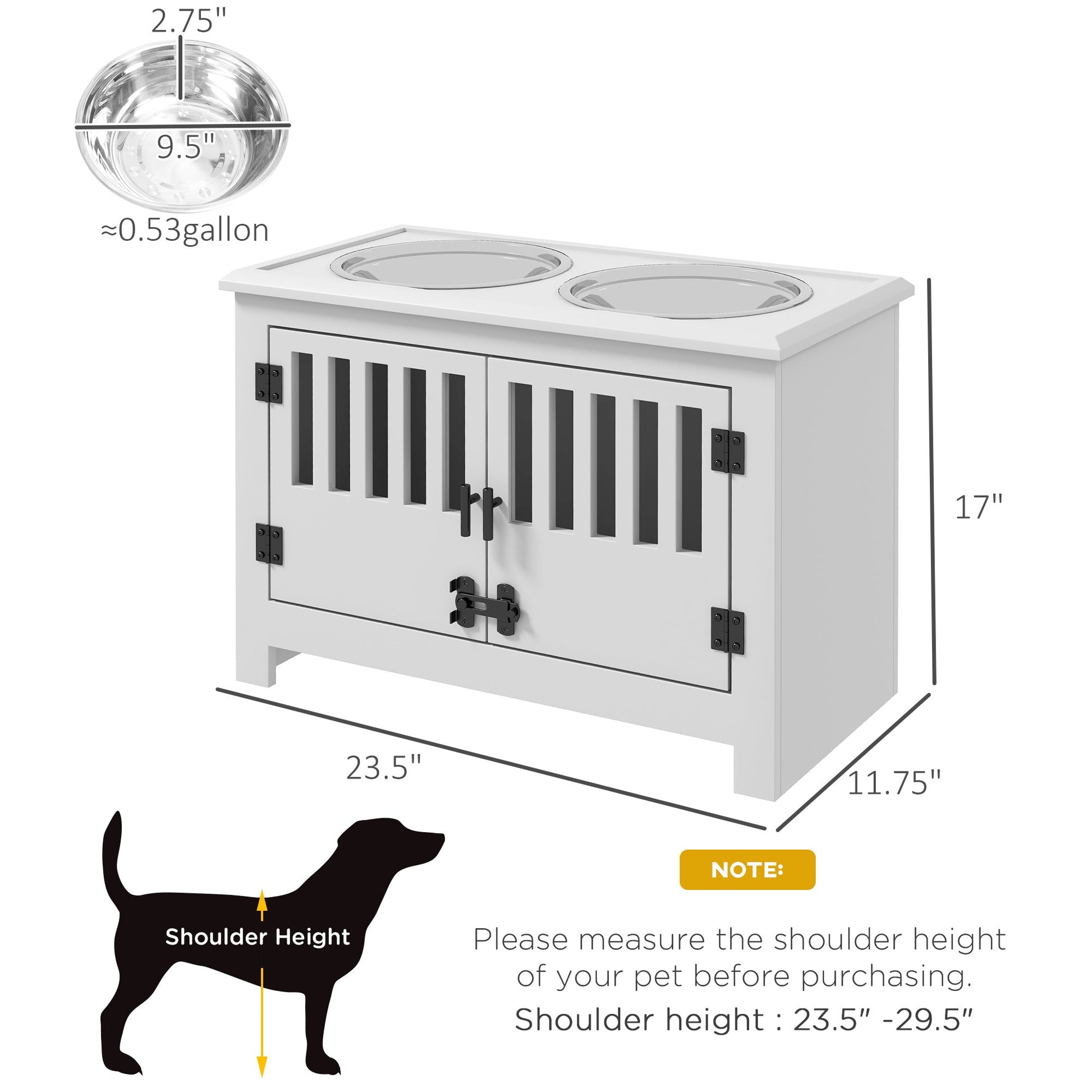 KFX-1556797 Dog Feeding Station with Storage Cabinet & Stainless Steel Bowls, White