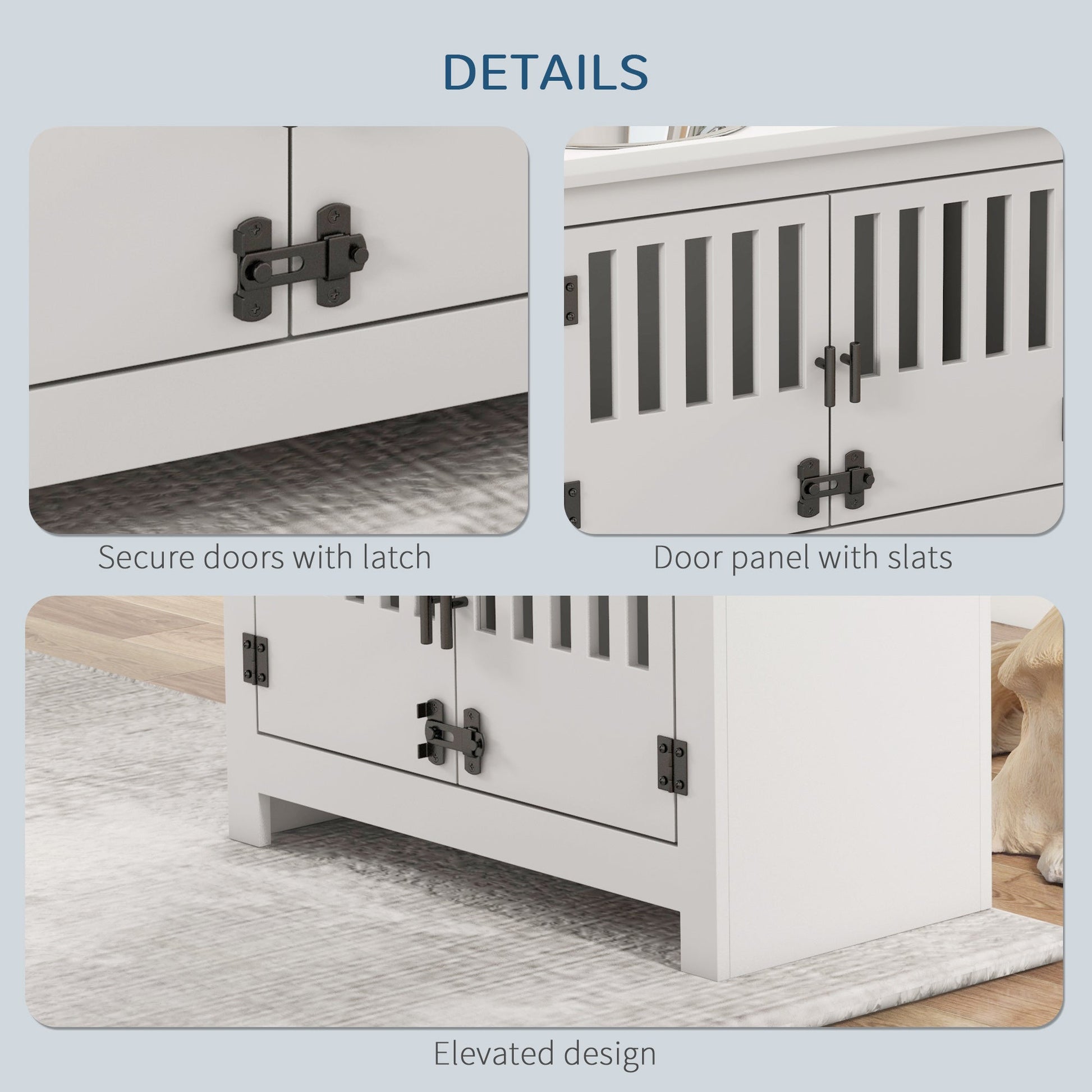 KFX-1556797 Dog Feeding Station with Storage Cabinet & Stainless Steel Bowls, White