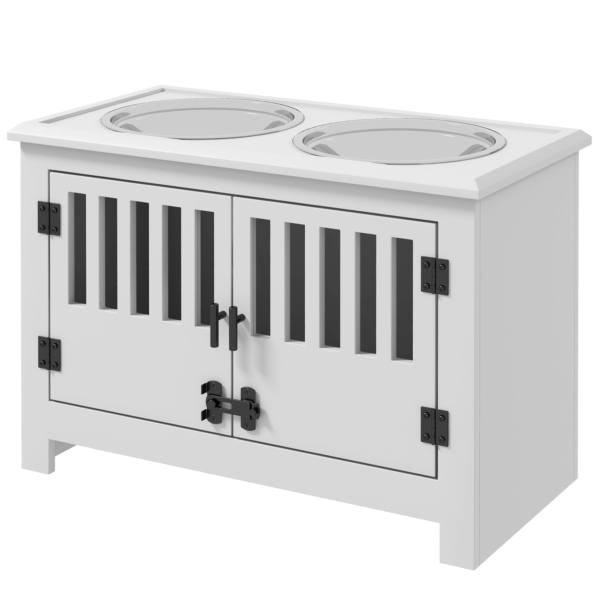 KFX-1556797 Dog Feeding Station with Storage Cabinet & Stainless Steel Bowls, White