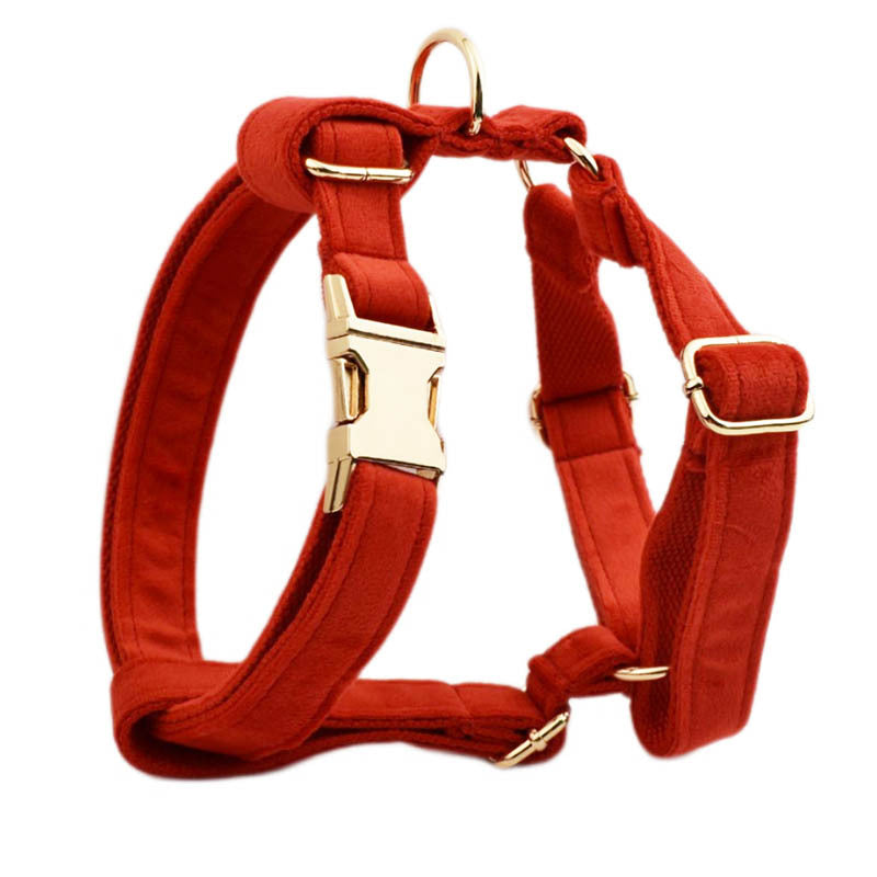 KFX-1558077 Soft Velvet Dog Collar Set with Rope, Bow, Flower, Vest, and Poop Bag