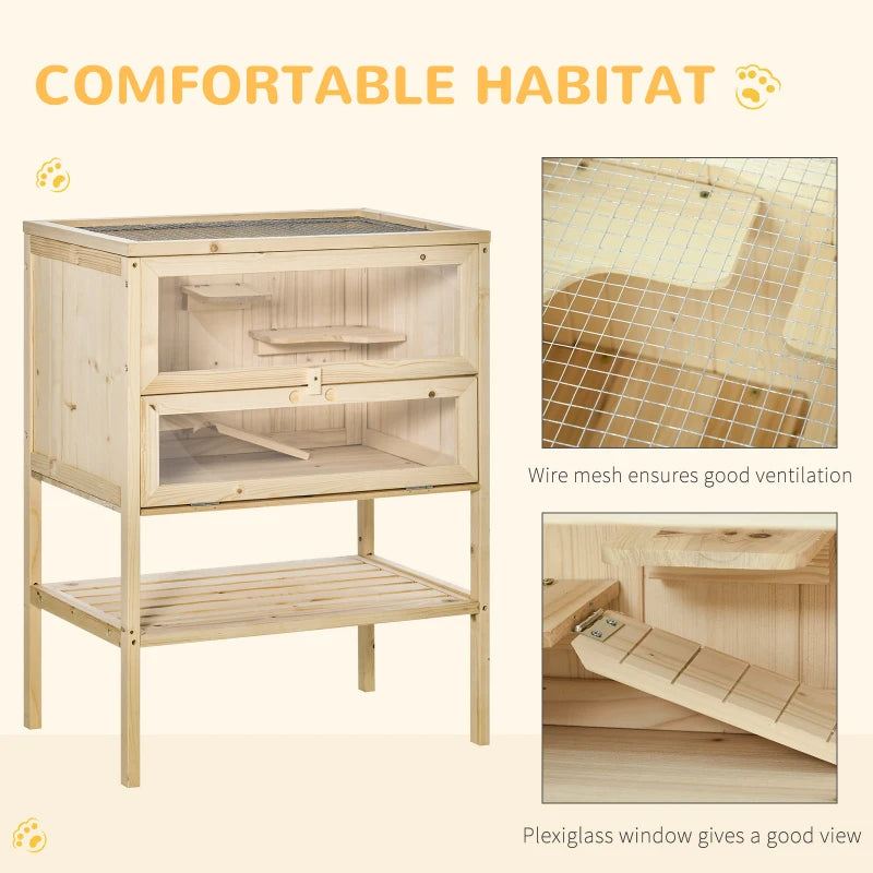 KFX-1560253 3-Tier Wooden Hamster Cage with Openable Top and Front Door for Small Pets