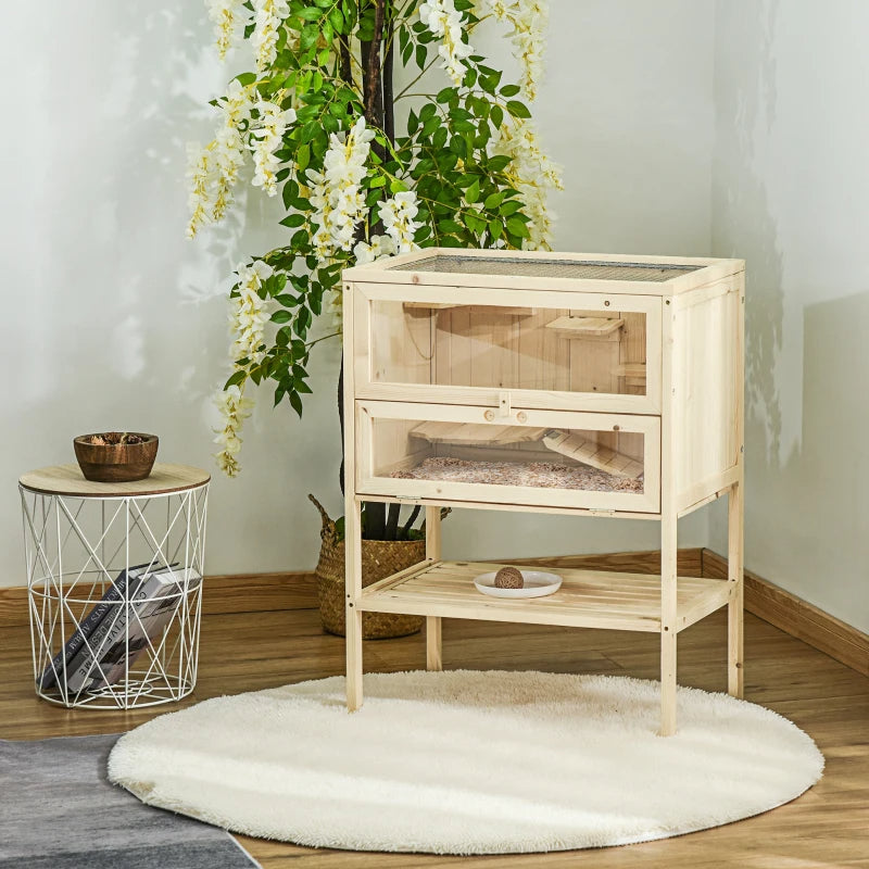 KFX-1560253 3-Tier Wooden Hamster Cage with Openable Top and Front Door for Small Pets
