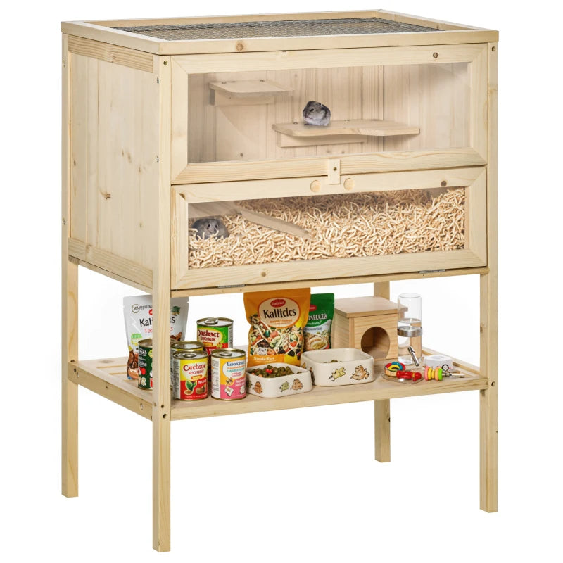 KFX-1560253 3-Tier Wooden Hamster Cage with Openable Top and Front Door for Small Pets