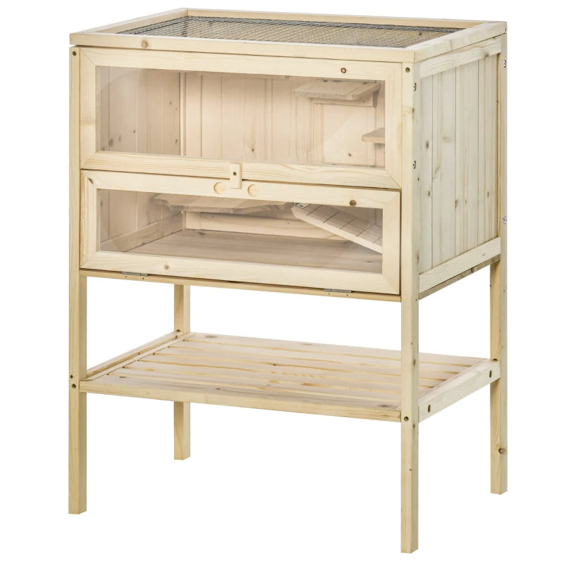 KFX-1560253 3-Tier Wooden Hamster Cage with Openable Top and Front Door for Small Pets