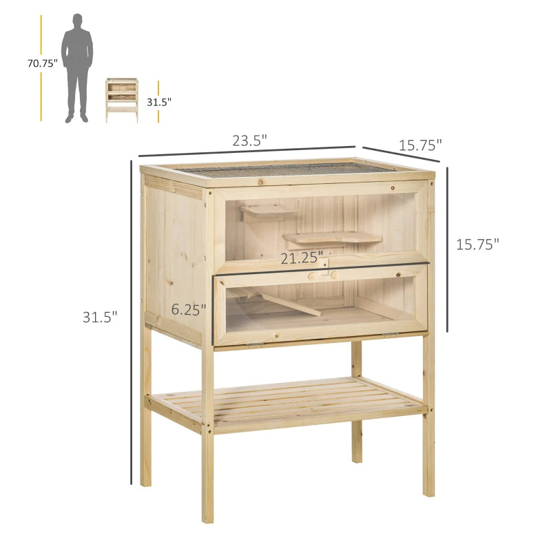 KFX-1560253 3-Tier Wooden Hamster Cage with Openable Top and Front Door for Small Pets
