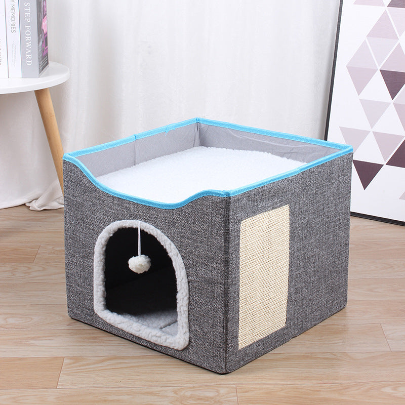 KFX-1562429 Foldable Indoor Cat Stool with Cushion and Sisal Scratch Surface in Various Colors