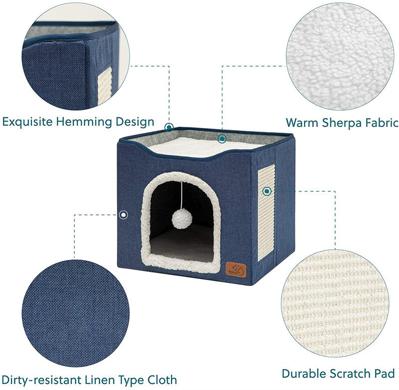 KFX-1562429 Foldable Indoor Cat Stool with Cushion and Sisal Scratch Surface in Various Colors