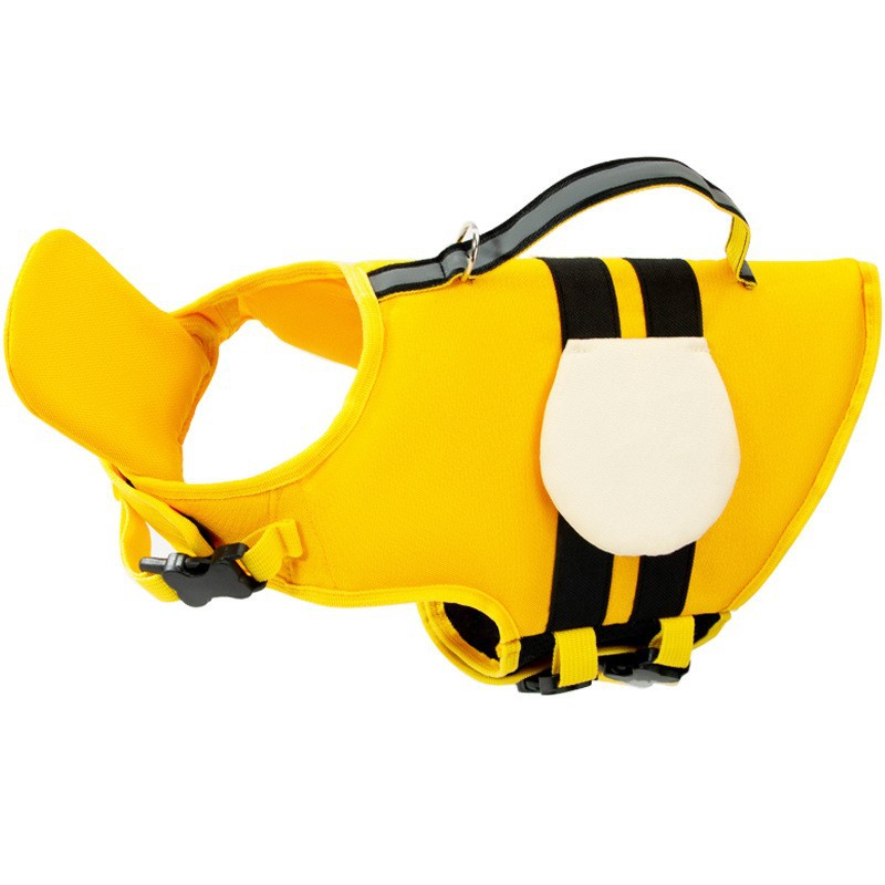 KFX-1564733 Cute Animal Shape Dog Life Jacket in Yellow Bee, Red Crab, White Swan Wings, Green Dinosaur, Blue-Yellow Stitching – Sizes XS to XXL