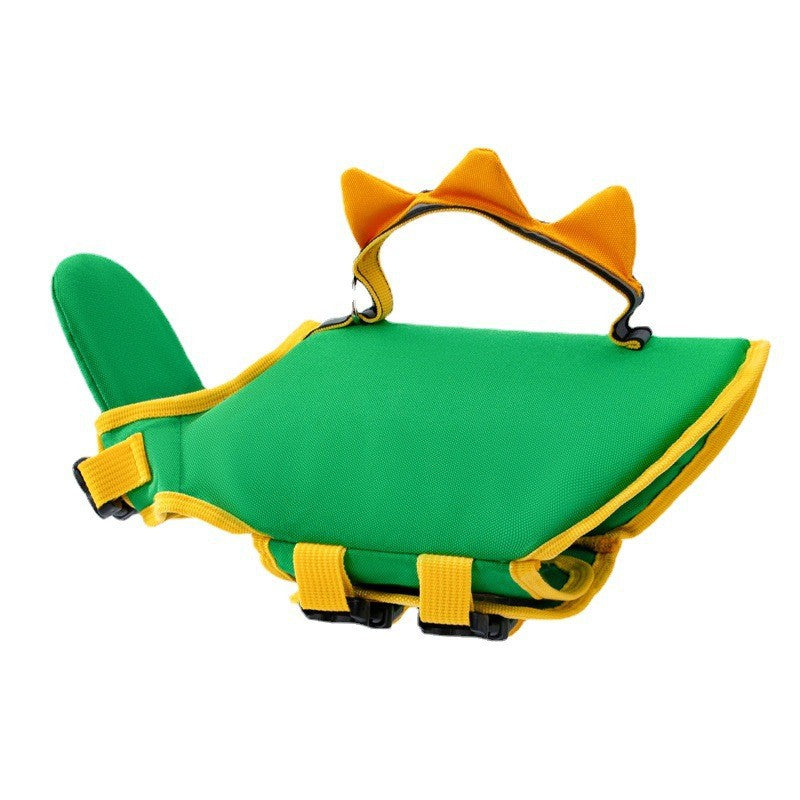 KFX-1564733 Cute Animal Shape Dog Life Jacket in Yellow Bee, Red Crab, White Swan Wings, Green Dinosaur, Blue-Yellow Stitching – Sizes XS to XXL