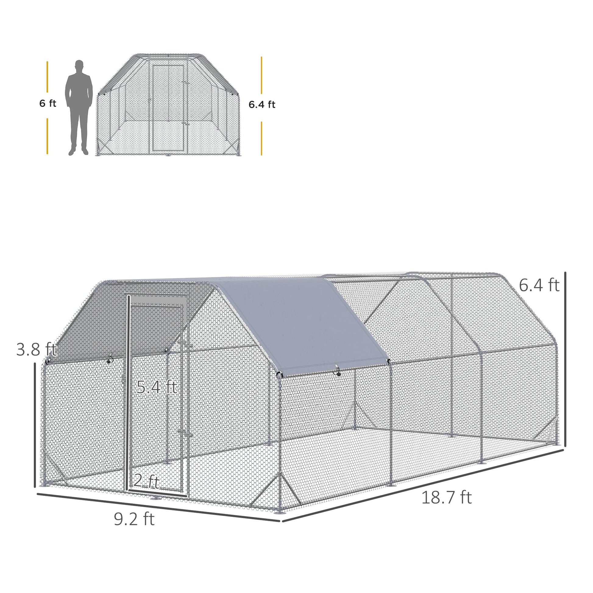 KFX-1566013 Large Metal Chicken Coop with Waterproof and UV-Resistant Cover, 9.2' x 18.7' x 6.4' Walk-In Chicken Run for Outdoor Use