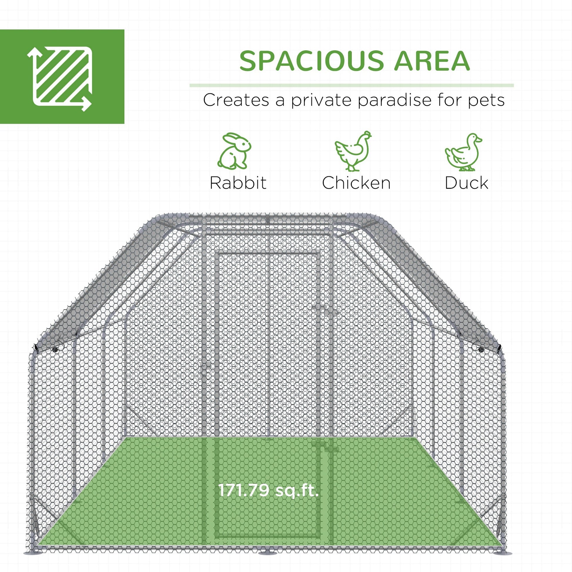 KFX-1566013 Large Metal Chicken Coop with Waterproof and UV-Resistant Cover, 9.2' x 18.7' x 6.4' Walk-In Chicken Run for Outdoor Use