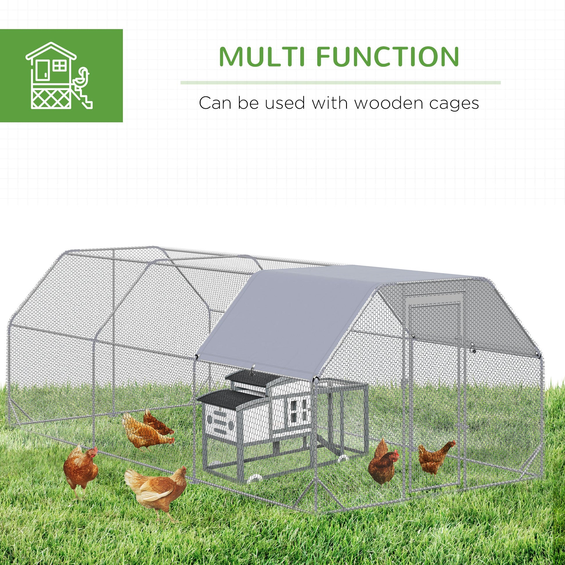 KFX-1566013 Large Metal Chicken Coop with Waterproof and UV-Resistant Cover, 9.2' x 18.7' x 6.4' Walk-In Chicken Run for Outdoor Use