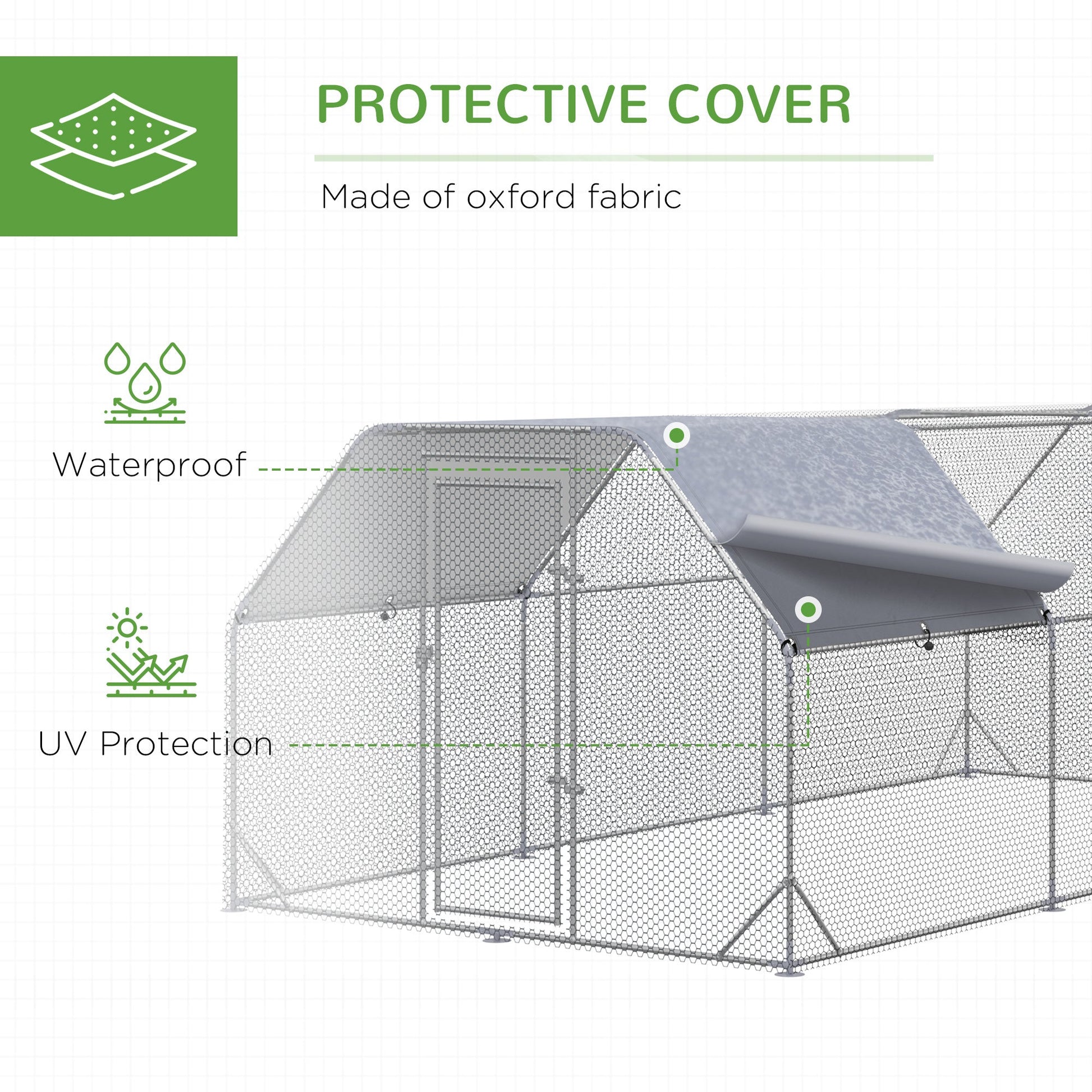 KFX-1566013 Large Metal Chicken Coop with Waterproof and UV-Resistant Cover, 9.2' x 18.7' x 6.4' Walk-In Chicken Run for Outdoor Use