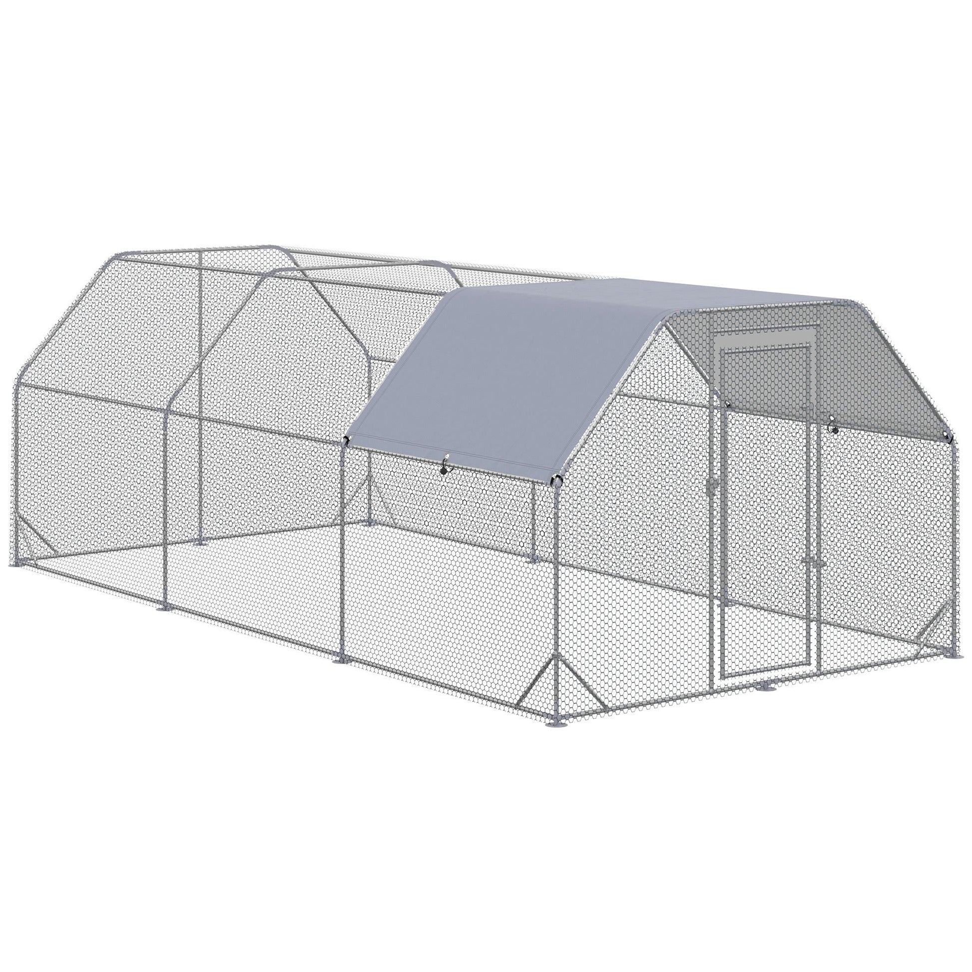 KFX-1566013 Large Metal Chicken Coop with Waterproof and UV-Resistant Cover, 9.2' x 18.7' x 6.4' Walk-In Chicken Run for Outdoor Use