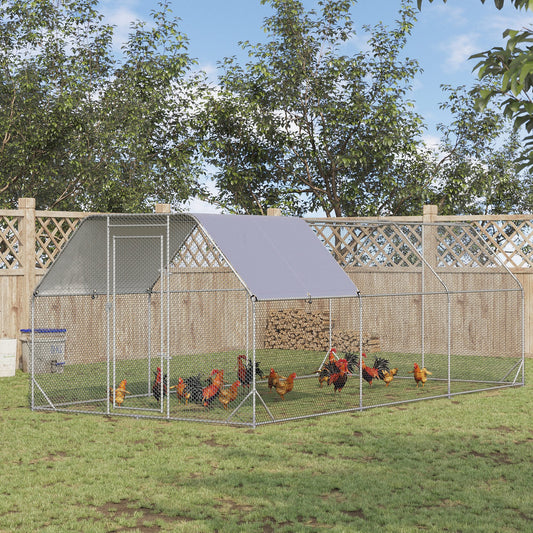 KFX-1566013 Large Metal Chicken Coop with Waterproof and UV-Resistant Cover, 9.2' x 18.7' x 6.4' Walk-In Chicken Run for Outdoor Use