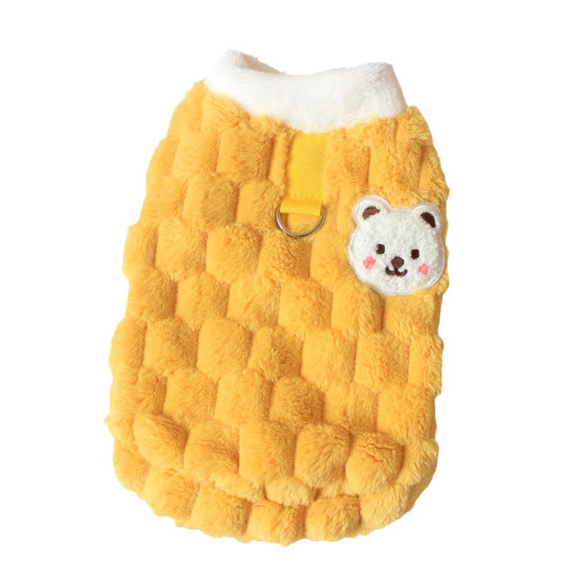 KFX-1566909 Thick Cotton-Padded Vest for Pets in Golden Turtle Velvet – Available in Pink, Yellow, and Blue