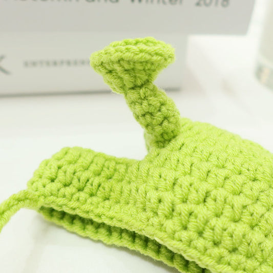KFX-1567165 Green Plush Knitted Pet Hat for Spring and Summer, Adjustable Size for Small to Medium Pets