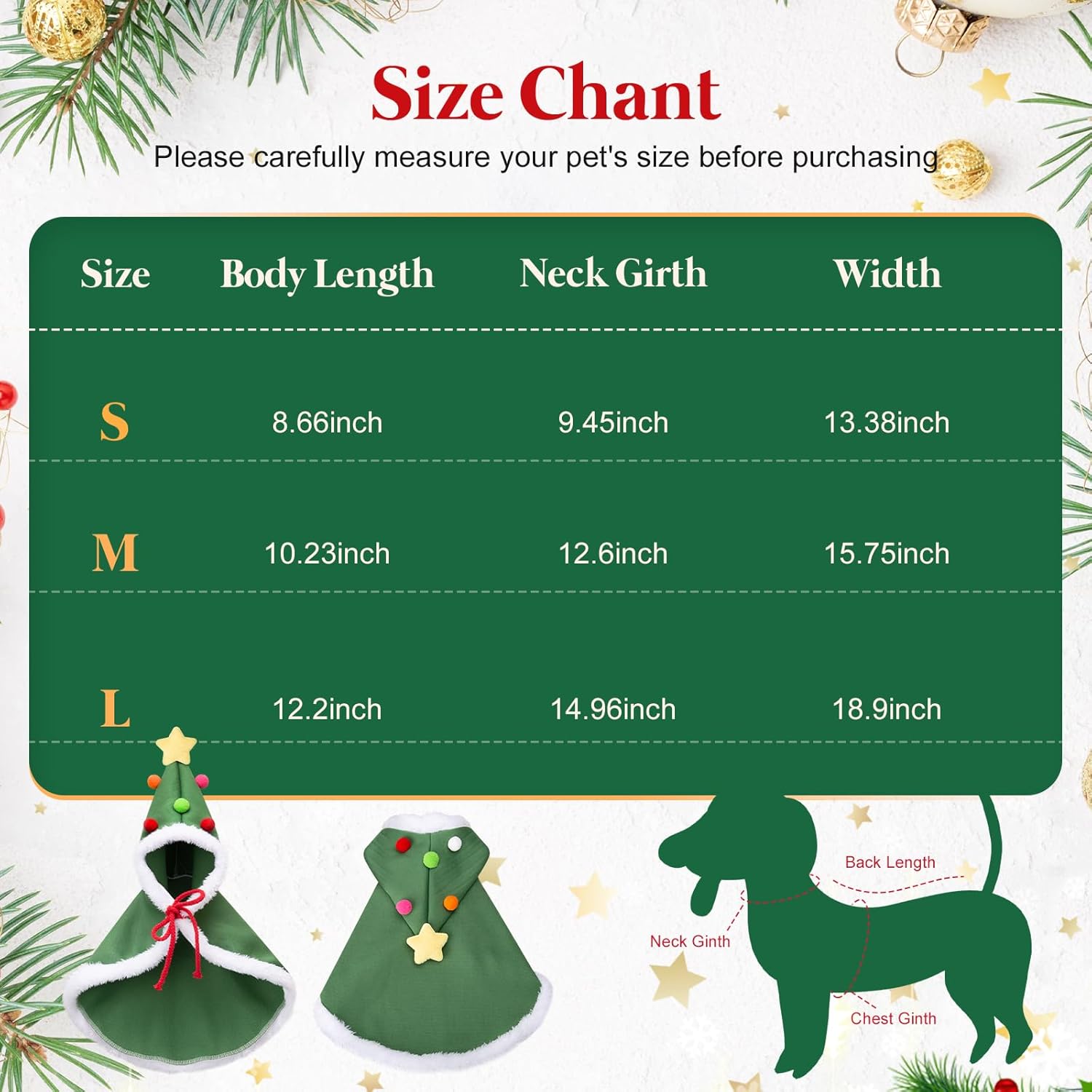 KFX-1567933 Cat Christmas Cape with Velvet Stars and Matching Hat for Pet Holiday Costume