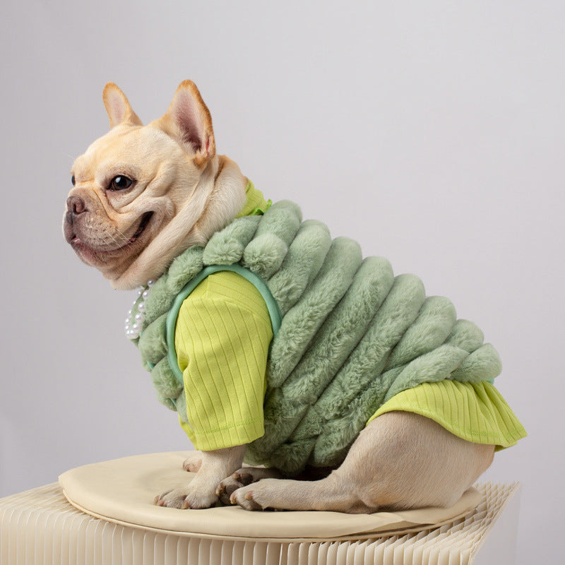 KFX-1568701 Rabbit Hair Dog Vest for Autumn & Winter in Orange, Pink, Green - Sizes S-XXL