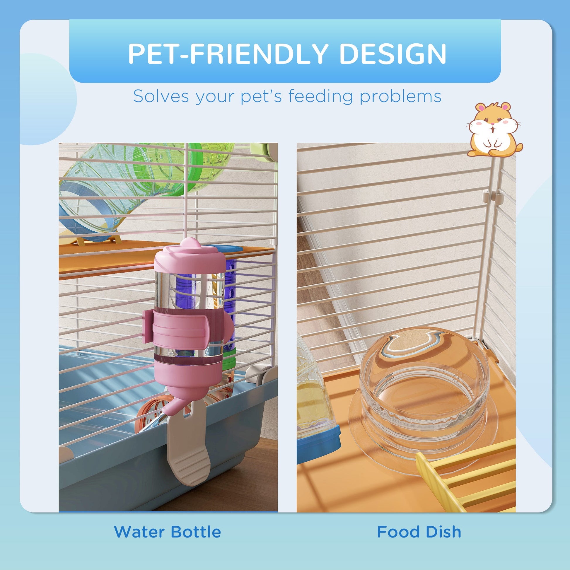 KFX-1571773 5-Tier Hamster Cage with Tubes, Exercise Wheel, and Accessories - Portable, Light Blue