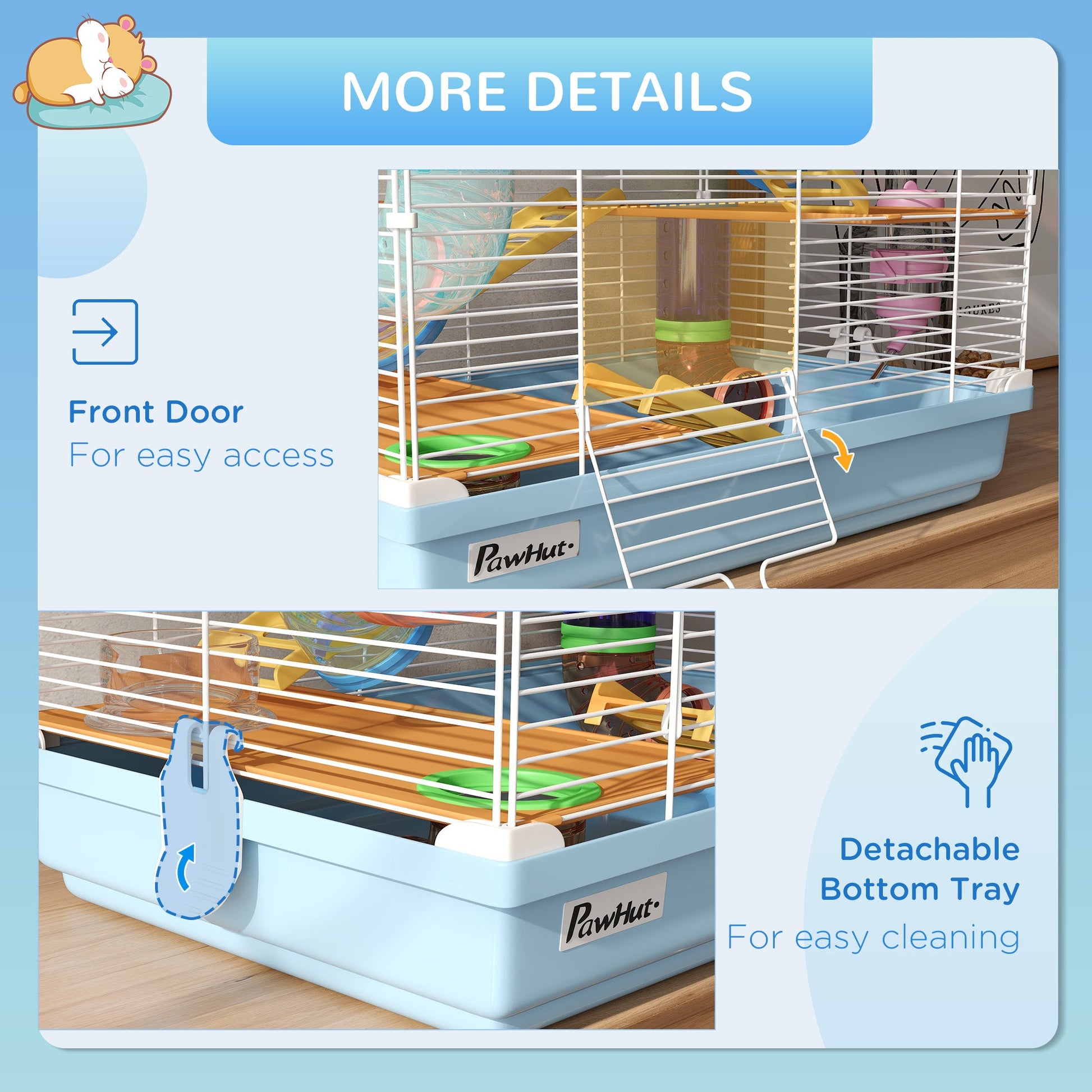 KFX-1571773 5-Tier Hamster Cage with Tubes, Exercise Wheel, and Accessories - Portable, Light Blue