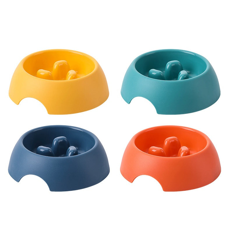 KFX-1574077 Pet Dog Slow Food Bowl Feeder - 14.2cm Diameter, Colors: Yellow, Orange, Blue, Green, Plastic