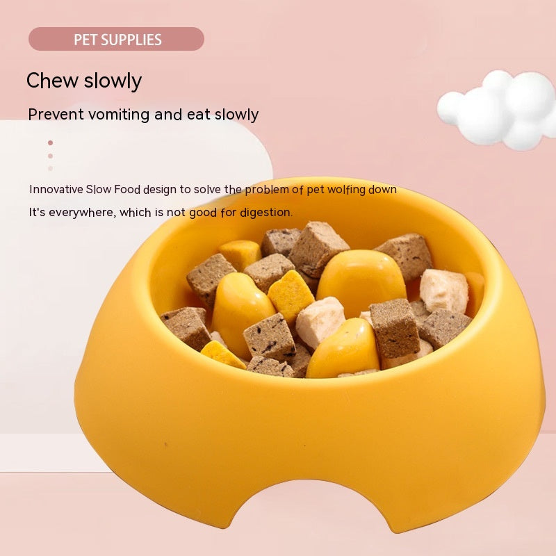 KFX-1574077 Pet Dog Slow Food Bowl Feeder - 14.2cm Diameter, Colors: Yellow, Orange, Blue, Green, Plastic