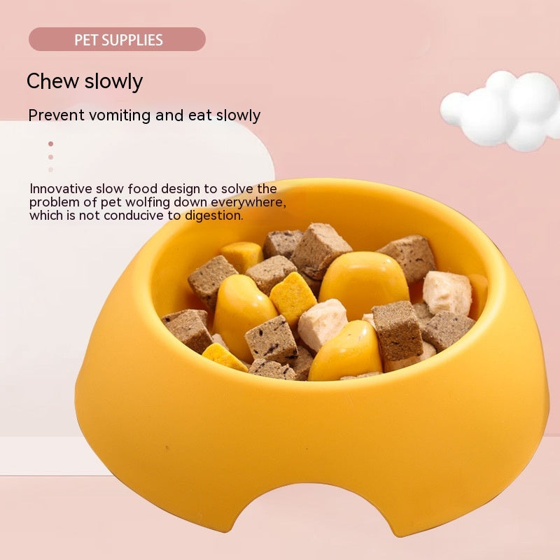 KFX-1574077 Pet Dog Slow Food Bowl Feeder - 14.2cm Diameter, Colors: Yellow, Orange, Blue, Green, Plastic