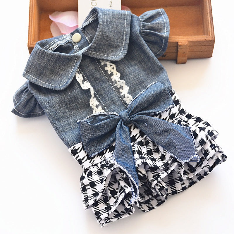 KFX-1576253 Denim Pet Princess Dress with Bowknot Skirt in Blue