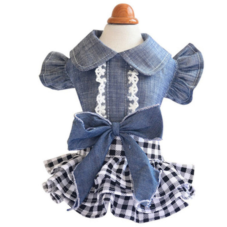 KFX-1576253 Denim Pet Princess Dress with Bowknot Skirt in Blue