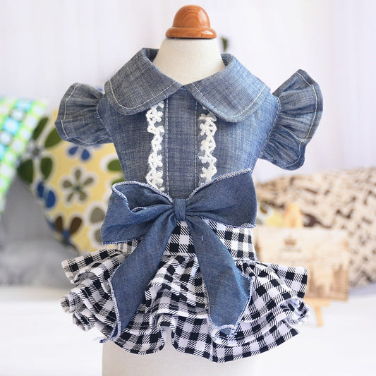 KFX-1576253 Denim Pet Princess Dress with Bowknot Skirt in Blue