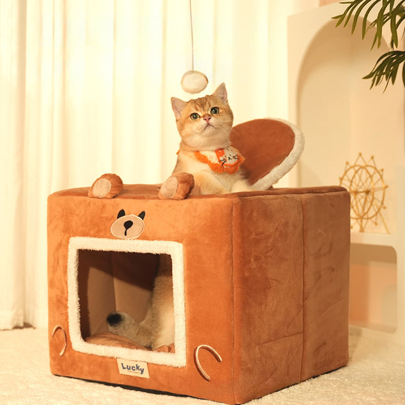 KFX-1577917 Self-Warming Indoor Cat Bed Tent with Removable Washable Cover - Cozy Pet Shelter for Dogs and Cats