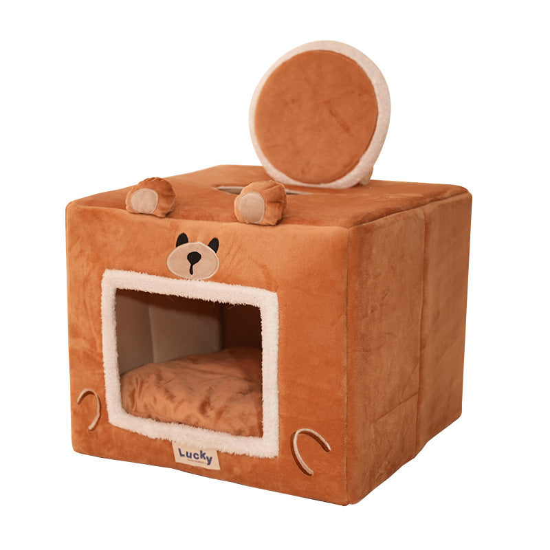 KFX-1577917 Self-Warming Indoor Cat Bed Tent with Removable Washable Cover - Cozy Pet Shelter for Dogs and Cats