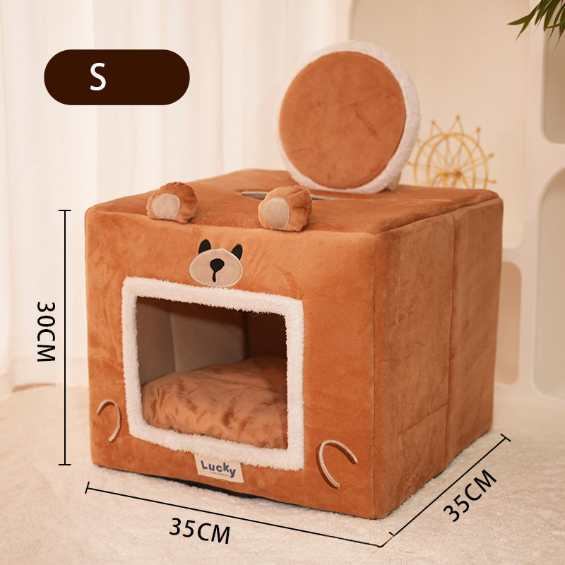 KFX-1577917 Self-Warming Indoor Cat Bed Tent with Removable Washable Cover - Cozy Pet Shelter for Dogs and Cats