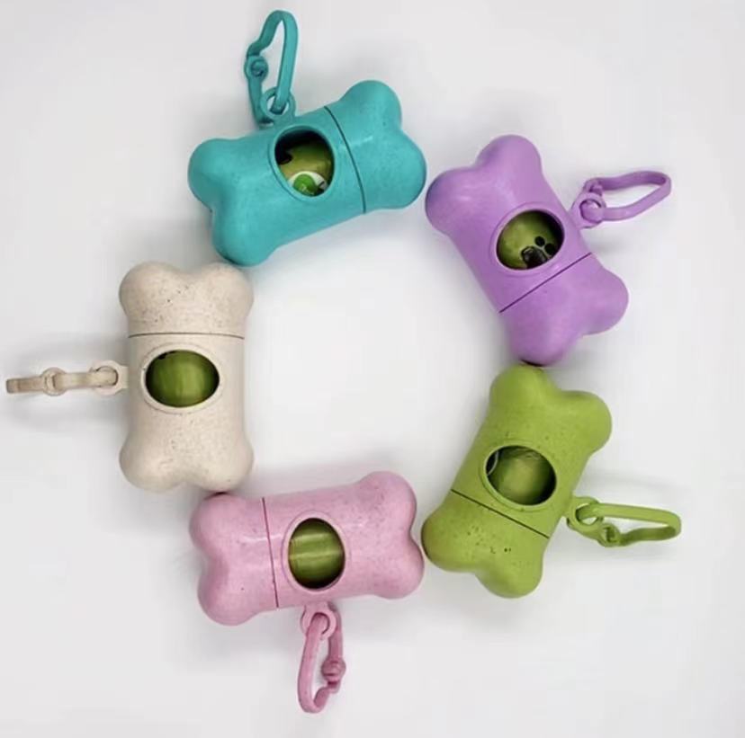 KFX-1580093 Wheat Straw Portable Pet Waste Bag Bone Dispenser in Multiple Colors