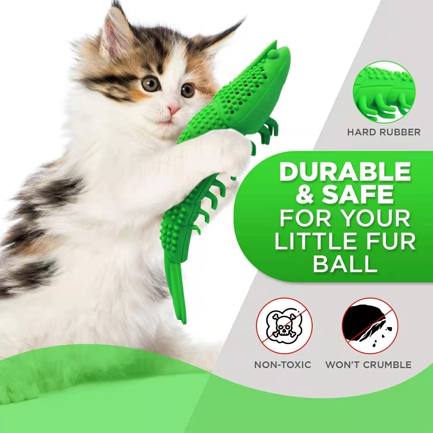 KFX-1581117 Cat Teething Toy with Catnip and Bell for Interactive Play – Durable Rubber, Easy to Clean, 360 Degree Teeth Cleaning