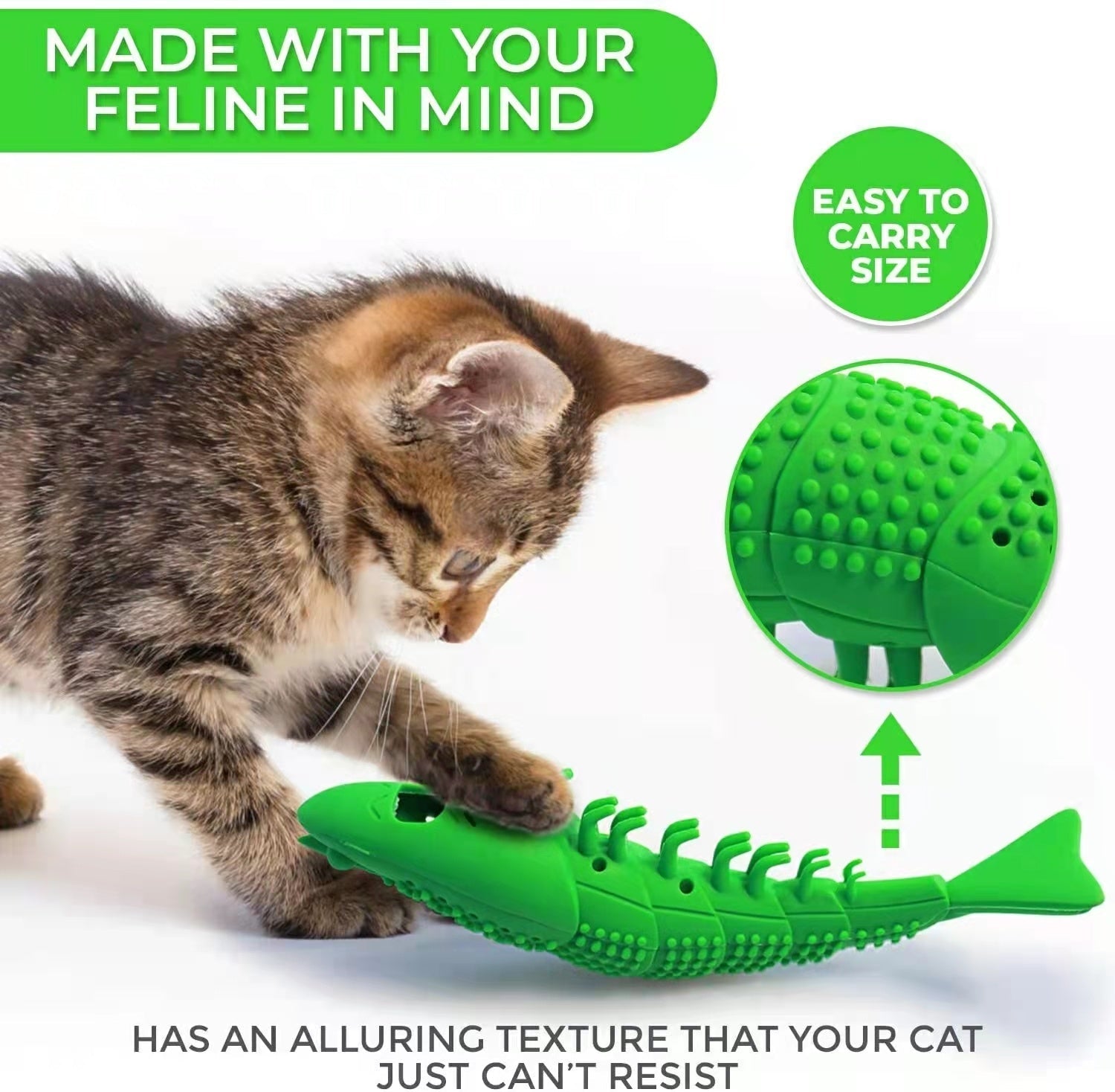 KFX-1581117 Cat Teething Toy with Catnip and Bell for Interactive Play – Durable Rubber, Easy to Clean, 360 Degree Teeth Cleaning