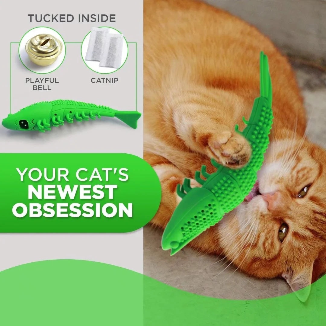 KFX-1581117 Cat Teething Toy with Catnip and Bell for Interactive Play – Durable Rubber, Easy to Clean, 360 Degree Teeth Cleaning
