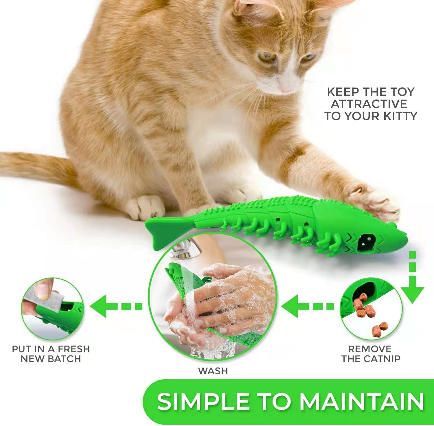 KFX-1581117 Cat Teething Toy with Catnip and Bell for Interactive Play – Durable Rubber, Easy to Clean, 360 Degree Teeth Cleaning