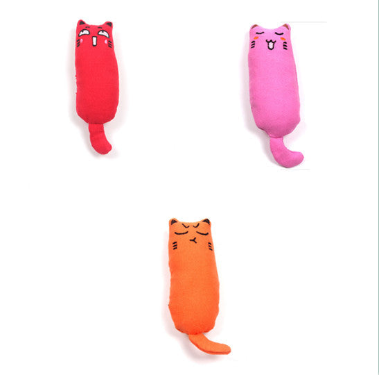 KFX-1582269 Chubby Cotton Cat Toy - Burlap and Padded Cotton in Various Colors