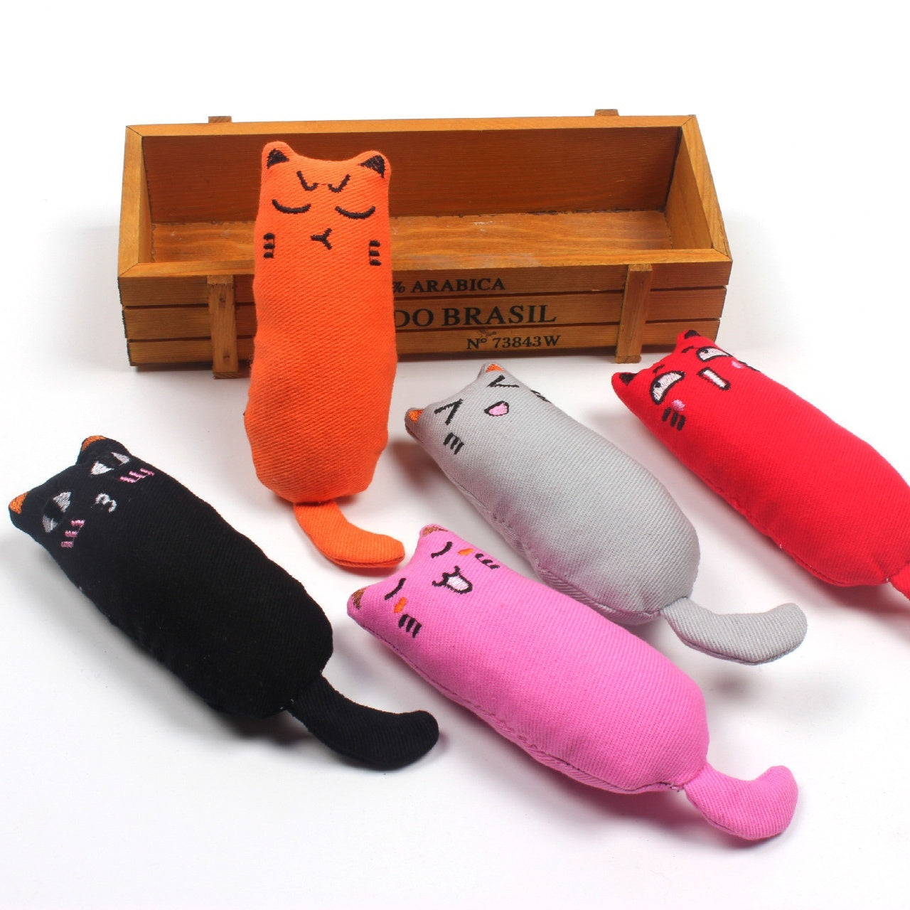 KFX-1582269 Chubby Cotton Cat Toy - Burlap and Padded Cotton in Various Colors
