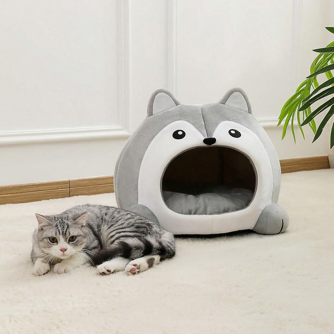 KFX-1585853 Cozy Fox-Shaped Indoor Cat Bed with Removable Cushion in Various Sizes