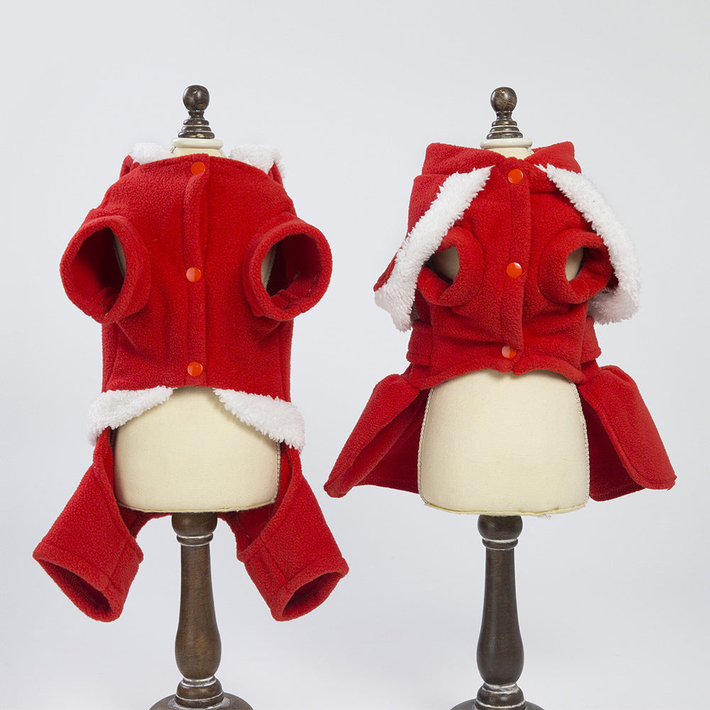 KFX-1587773 Stylish Fleece Christmas Dog Outfit with Button Skirt and Pants in Various Sizes