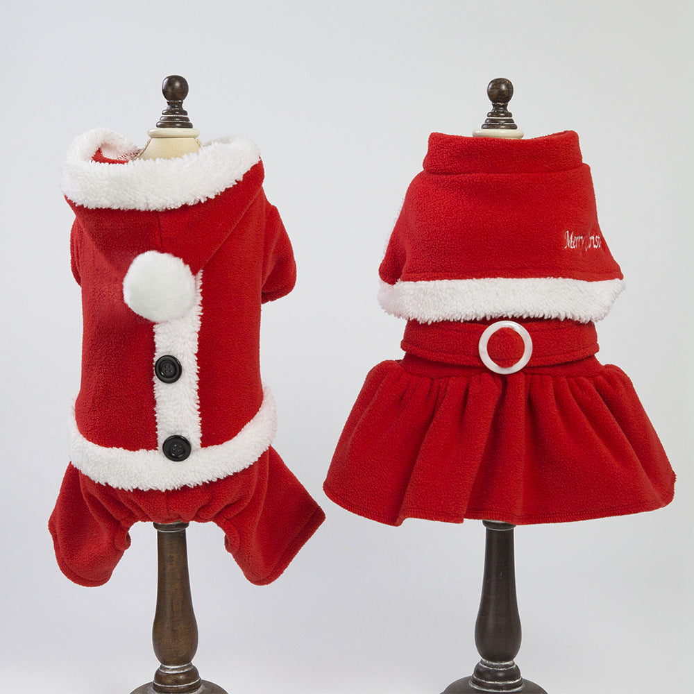 KFX-1587773 Stylish Fleece Christmas Dog Outfit with Button Skirt and Pants in Various Sizes