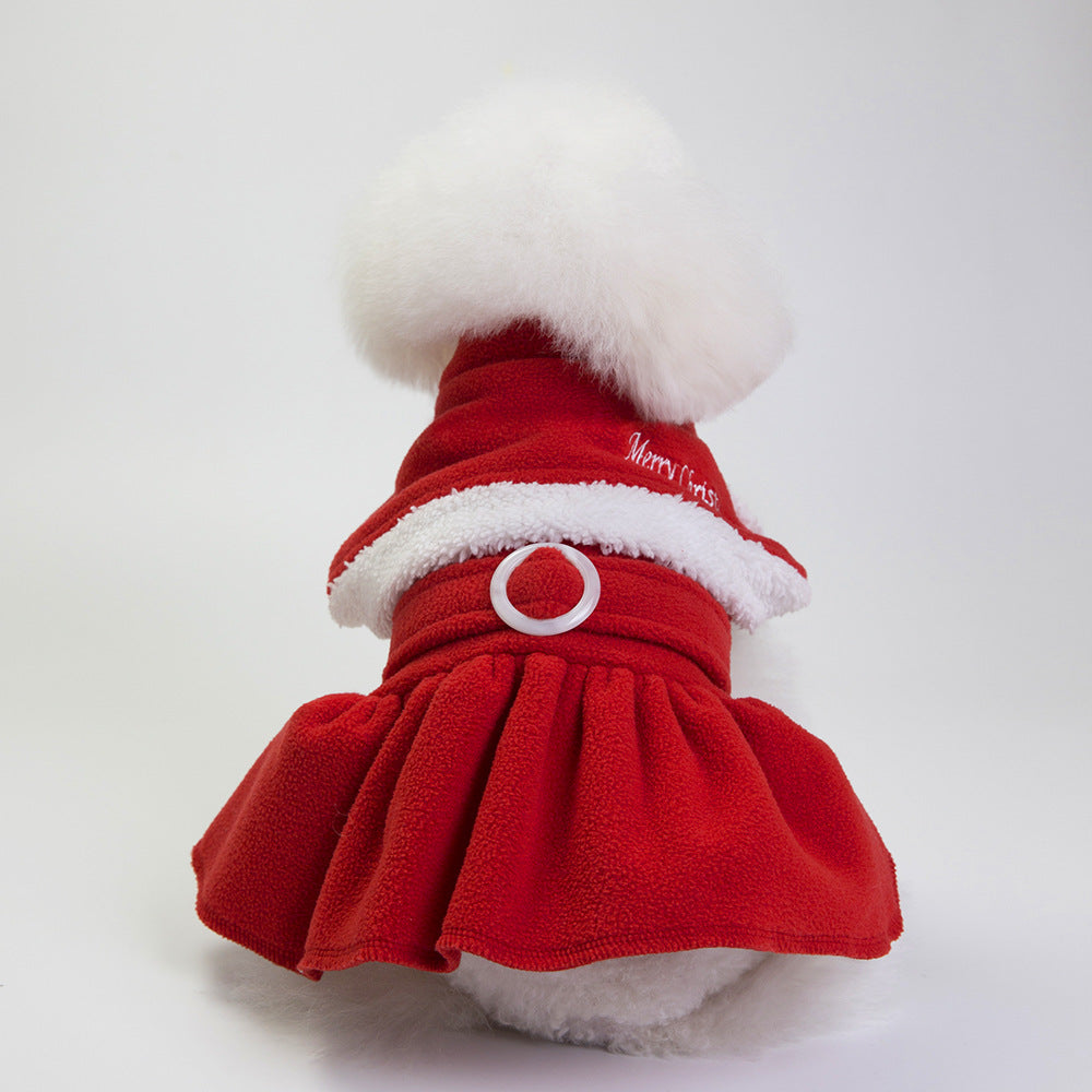 KFX-1587773 Stylish Fleece Christmas Dog Outfit with Button Skirt and Pants in Various Sizes