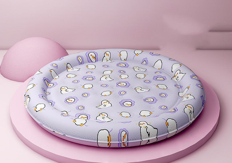 KFX-1589437 Round Cold Gel Ice Mat for Pets - Soft, Washable, Cute Cartoon Design